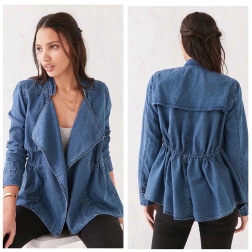 SILENCE + NOISE Chambray Peplum Blazer Jacket S 💙